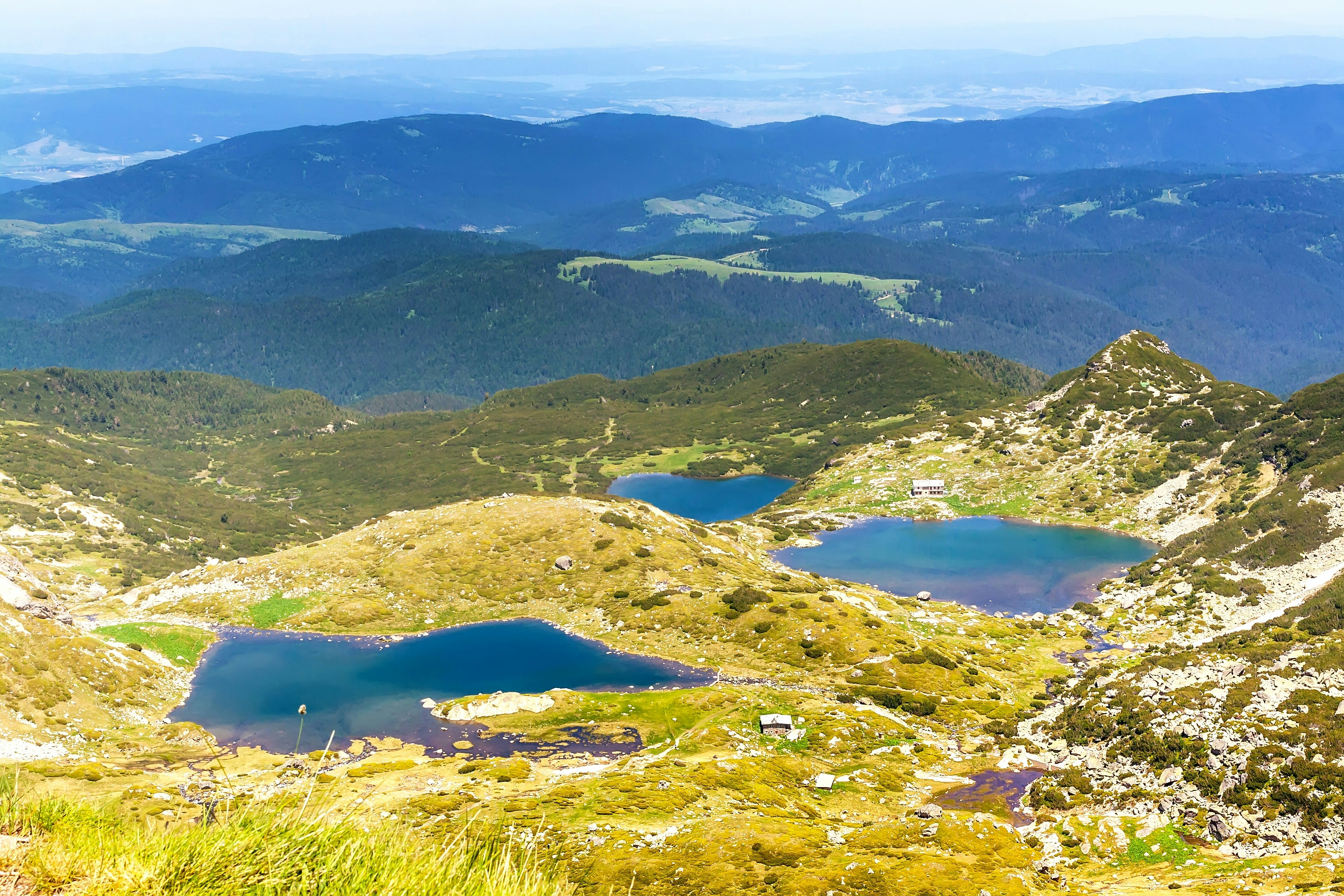Aerial view of the seven Rila lakes in Rila National Park, Bulgaria.