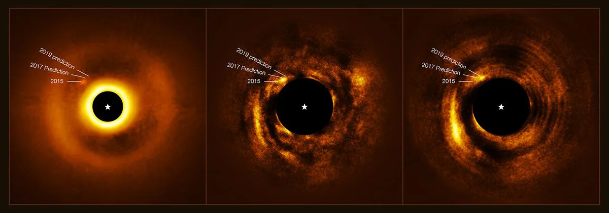 Young Jupiter-mass exoplanet HD 169142 b, as seen by the SPHERE instrument at ESO’s Very Large Telescope in Chile. Credit: ESO/Hammond et al.