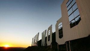 Day turns to night at the Hollywood Sign on Nov. 16, 2005 in Los Angeles. (Credit: David McNew/Getty Images)