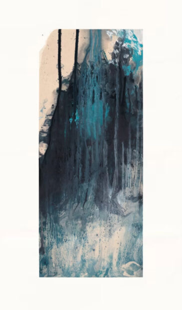 A photograph of an abstract monotype print.