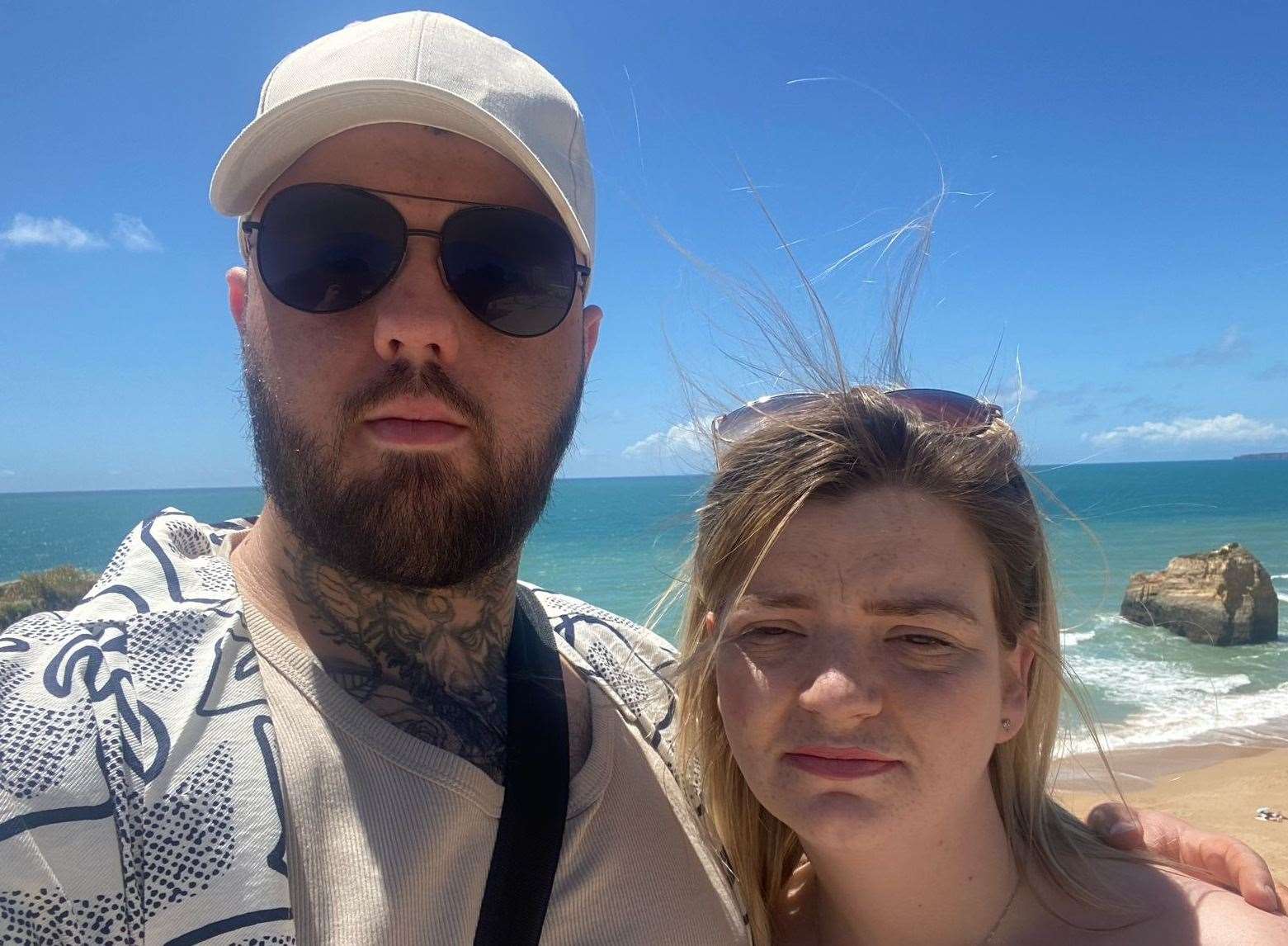 Ash Williams, from Chatham, and Shannon Bye, from Sittingbourne, were left in complete darkness when they arrived at their hotel in Portugal on Monday. Picture: Ash Williams