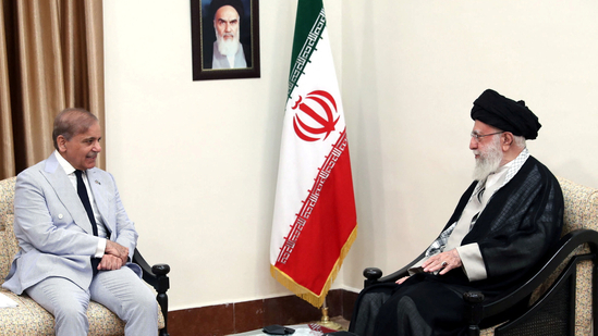 Iran's Supreme Leader, Ayatollah Ali Khamenei meets with Pakistan's Prime Minister Shehbaz Sharif in Tehran.(REUTERS)