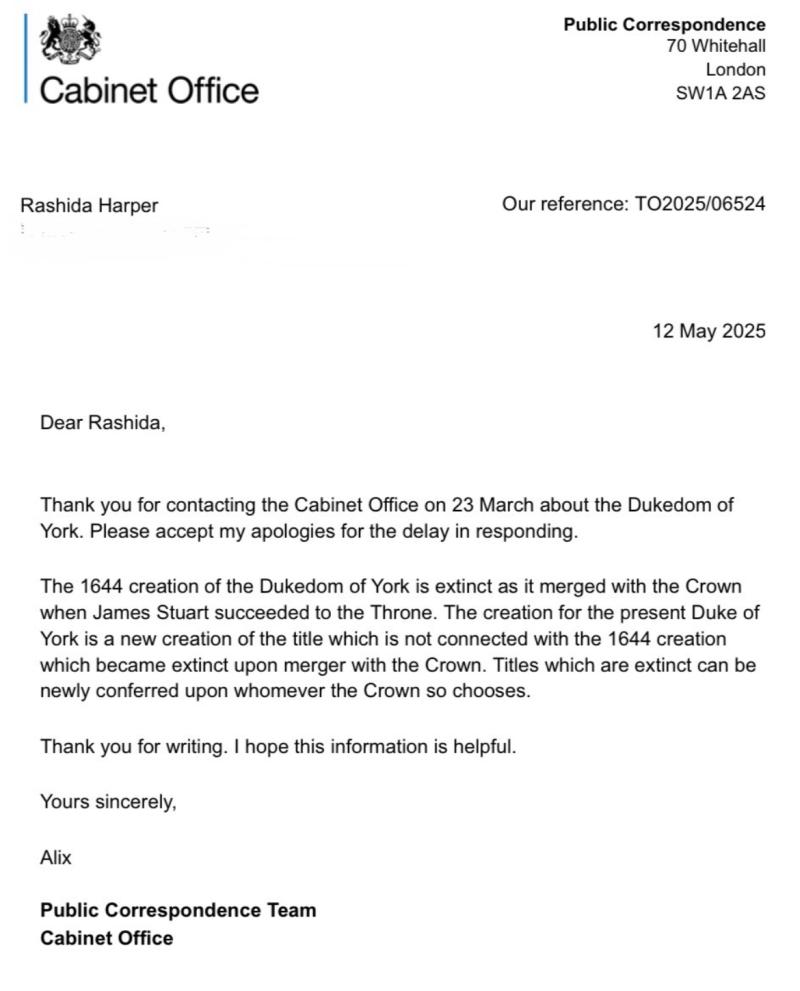 Cabinet Office just admit to royal fraud? Sundry Moorish family is digging into the "new" Dukedom of York