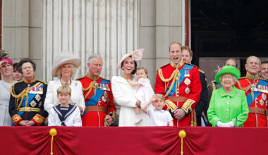 Zara Tindall, Princess Anne, Queen Camilla, Princess Kate, King Charles, Queen Elizabeth on the balcony at Buckingham Palace in 2016