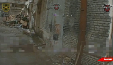 Ukrainian fiber optic FPV drones fly into a Russian repair shop and hit two turtle tanks.