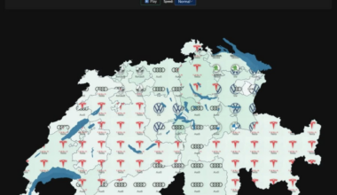 The most popular electric car brands by canton for the past 40 months