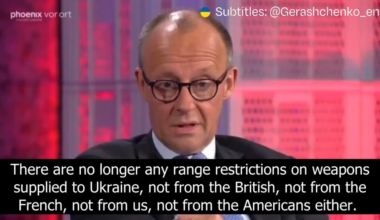 German Chancellor Friedrich Merz: "There are no longer any range restrictions on weapons supplied to Ukraine, not from the British, not from the French, not from us, not from the Americans either. This means that Ukraine can now also defend itself by attacking military positions in Russia[...]"