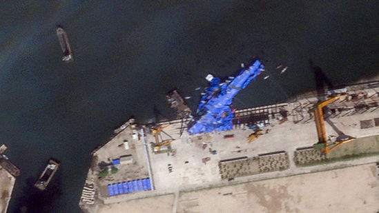 A North Korean warship was damaged after it failed to launch.(via REUTERS)