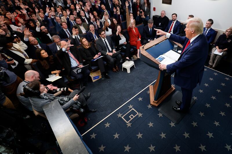 Donald Trump delivers a White House press briefing.