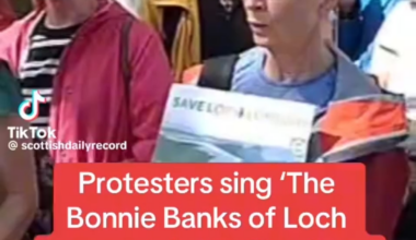 Protesters against Flamingo Land development sing Bonnie Banks of Loch Lomond outside of Scottish Parliament