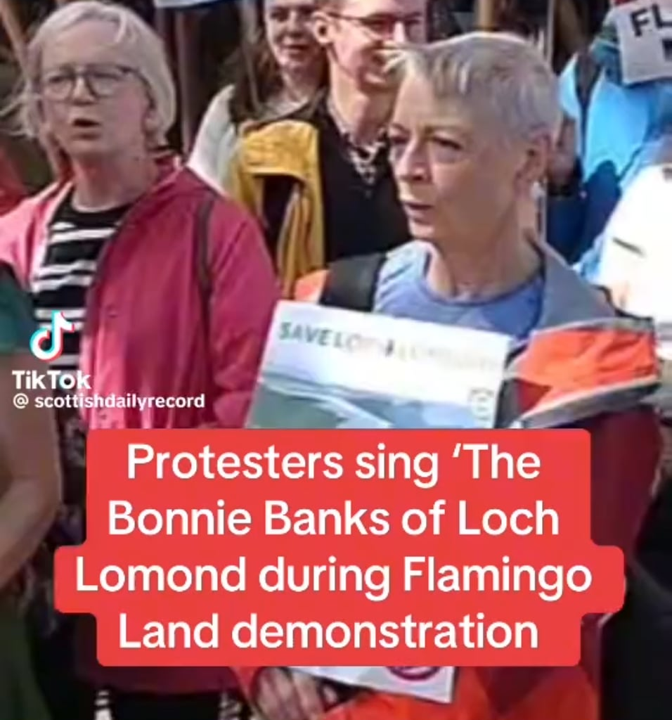 Protesters against Flamingo Land development sing Bonnie Banks of Loch Lomond outside of Scottish Parliament