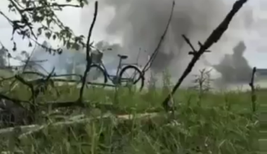 Ukrainian Airstrike on Russian river crossing somewhere in the Kursk region, filmed by Russian soldiers. May 2025