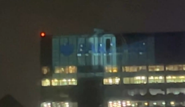 Weird messaging being displayed on the Canary Wharf towers