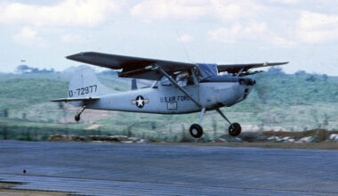 A US O-1F Bird Dog taking off in 1968