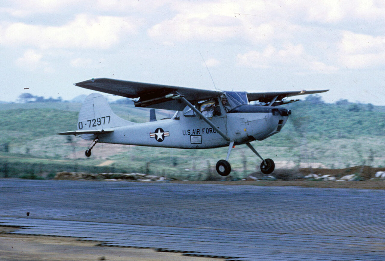 A US O-1F Bird Dog taking off in 1968