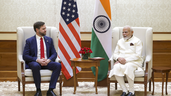 Prime Minister Narendra Modi and US Vice President JD Vance during delegation-level talks, in Delhi.(PTI)