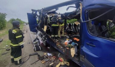 At least nine people were killed and seven others wounded after a Russian drone attack on a bus carrying civilians in Ukraine's Sumy region