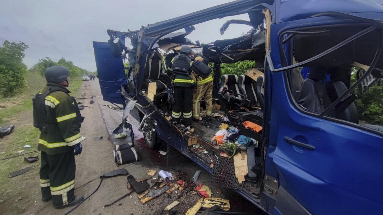 At least nine people were killed and seven others wounded after a Russian drone attack on a bus carrying civilians in Ukraine's Sumy region