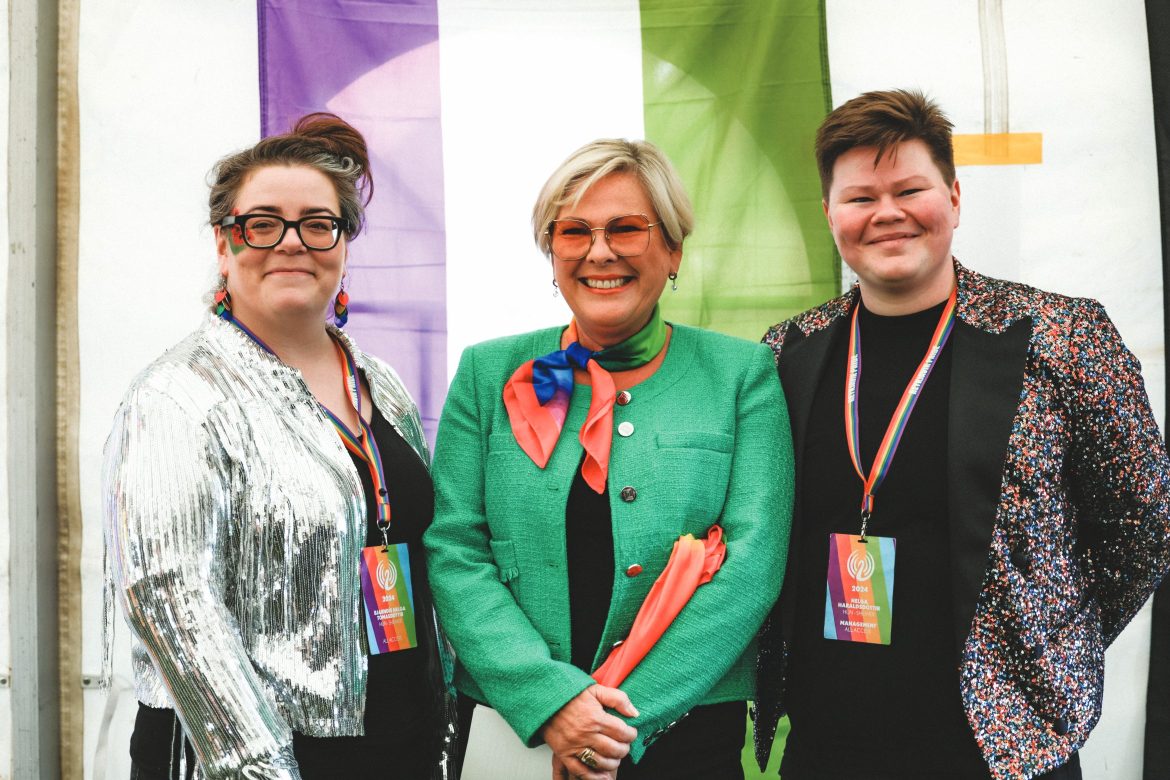 Celebrating Reykjavik Pride: Halla Tomasdottir, president of Iceland (middle) with Helga Haraldsdottir, president of Reykjavik Pride (right) and Bjarndis Tomasdottir chair of the National Queer Organization (left). Photo by Sigga Ella