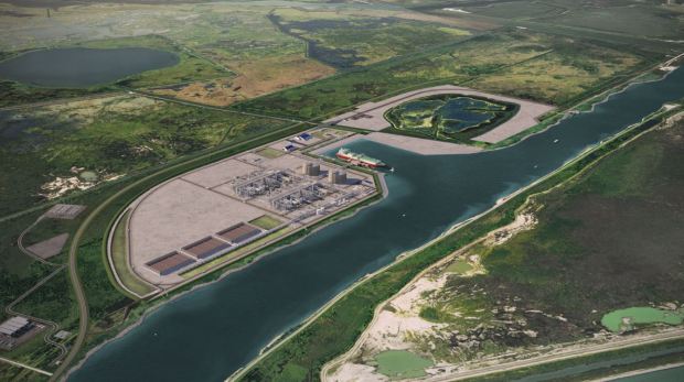 A rendering of the Port Arthur LNG project that Sempra Infrastructure, a subsidiary of San Diego energy company Sempra, is building on the Gulf Coast of Texas. (Sempra Infrastructure)
