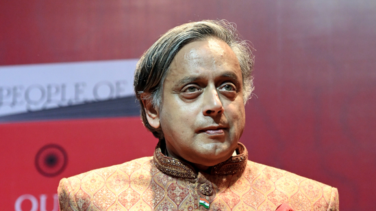 Congress MP Shashi Tharoor during a book launch at the Teen Murti Bhavan in New Delhi on May 10.(ANI)