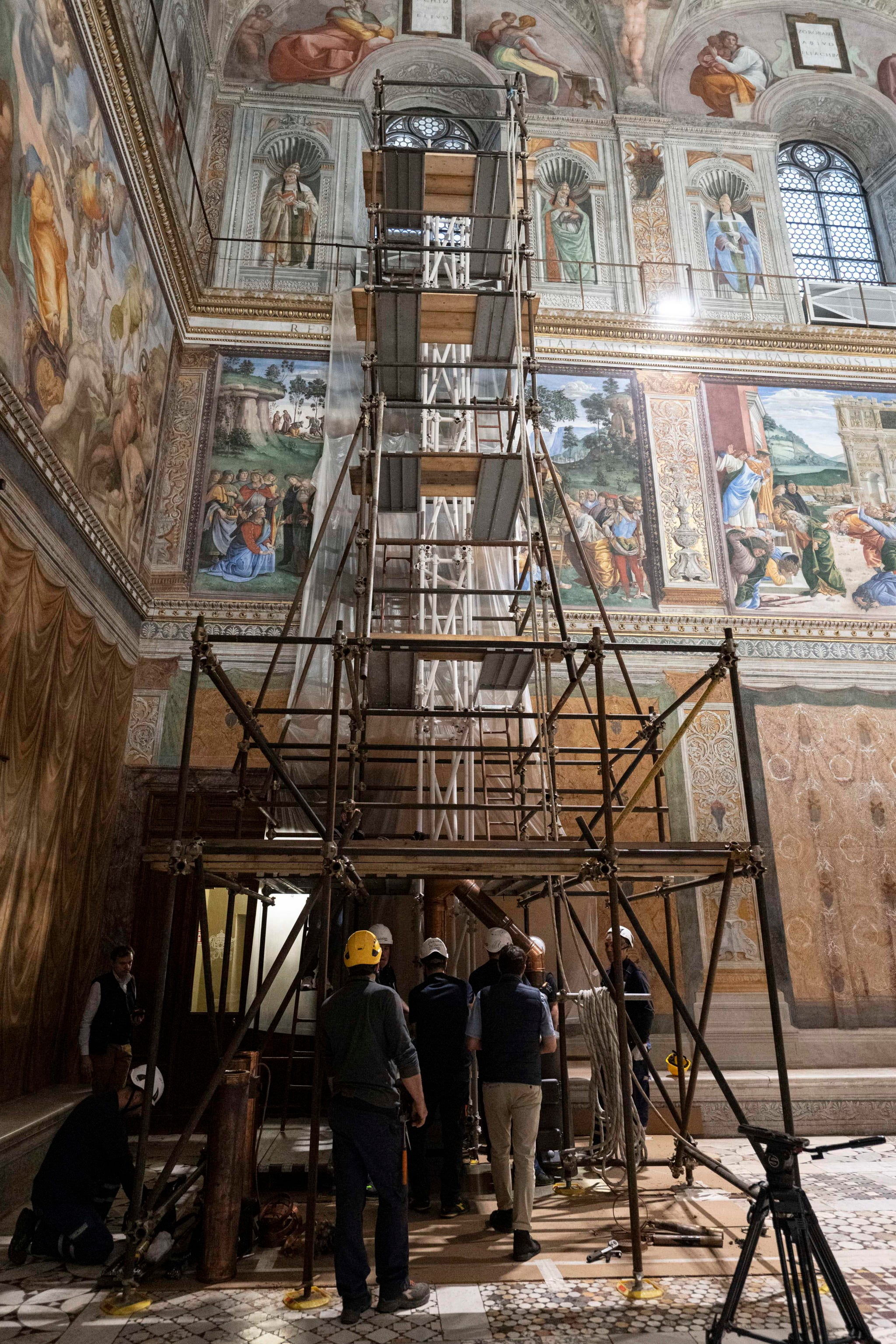 The chimney required careful construction inside the historic chapel