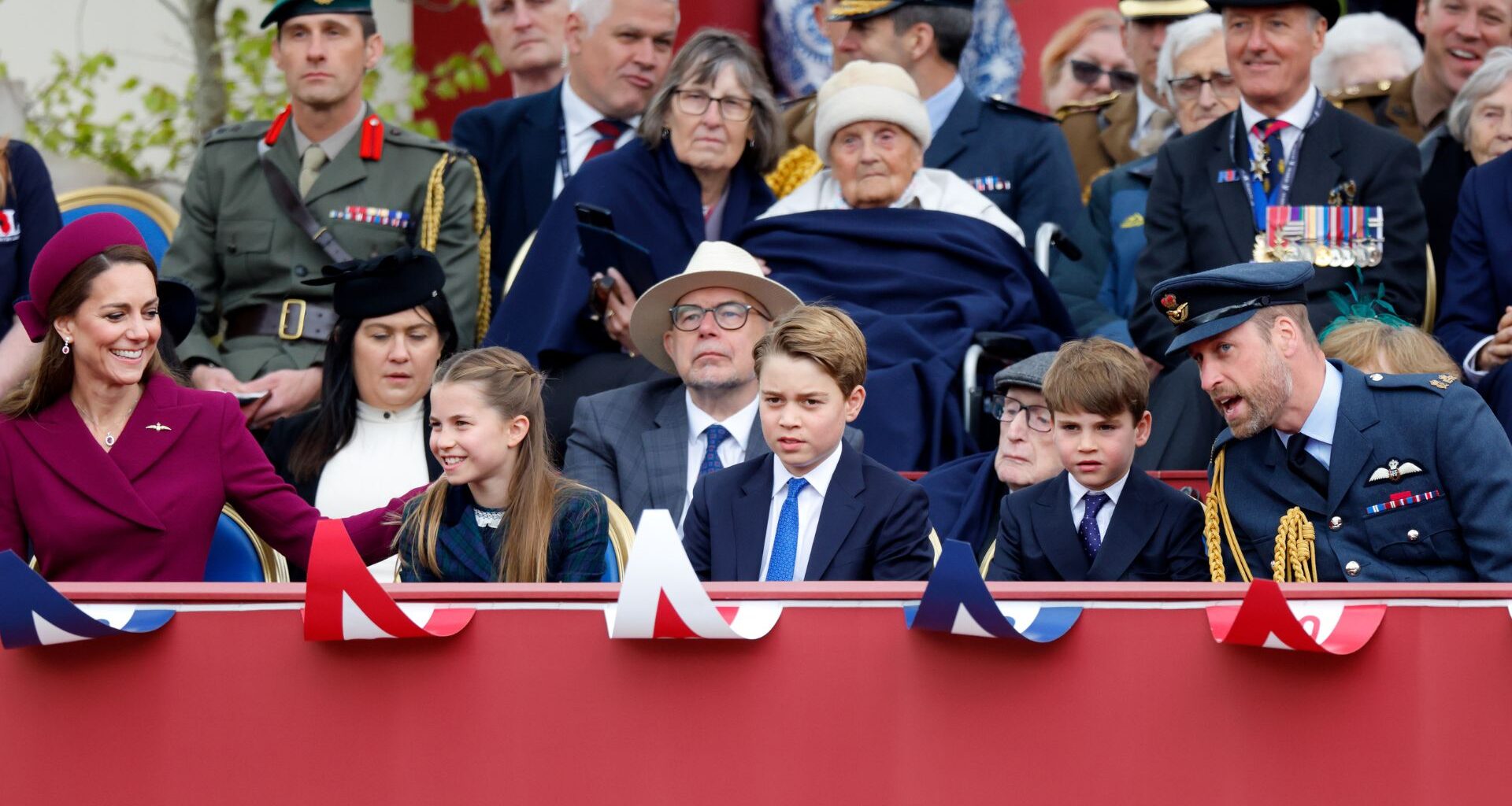 Kate Middleton, Princess Charlotte, Prince George, Prince Louis and Prince William at VE Day 2025