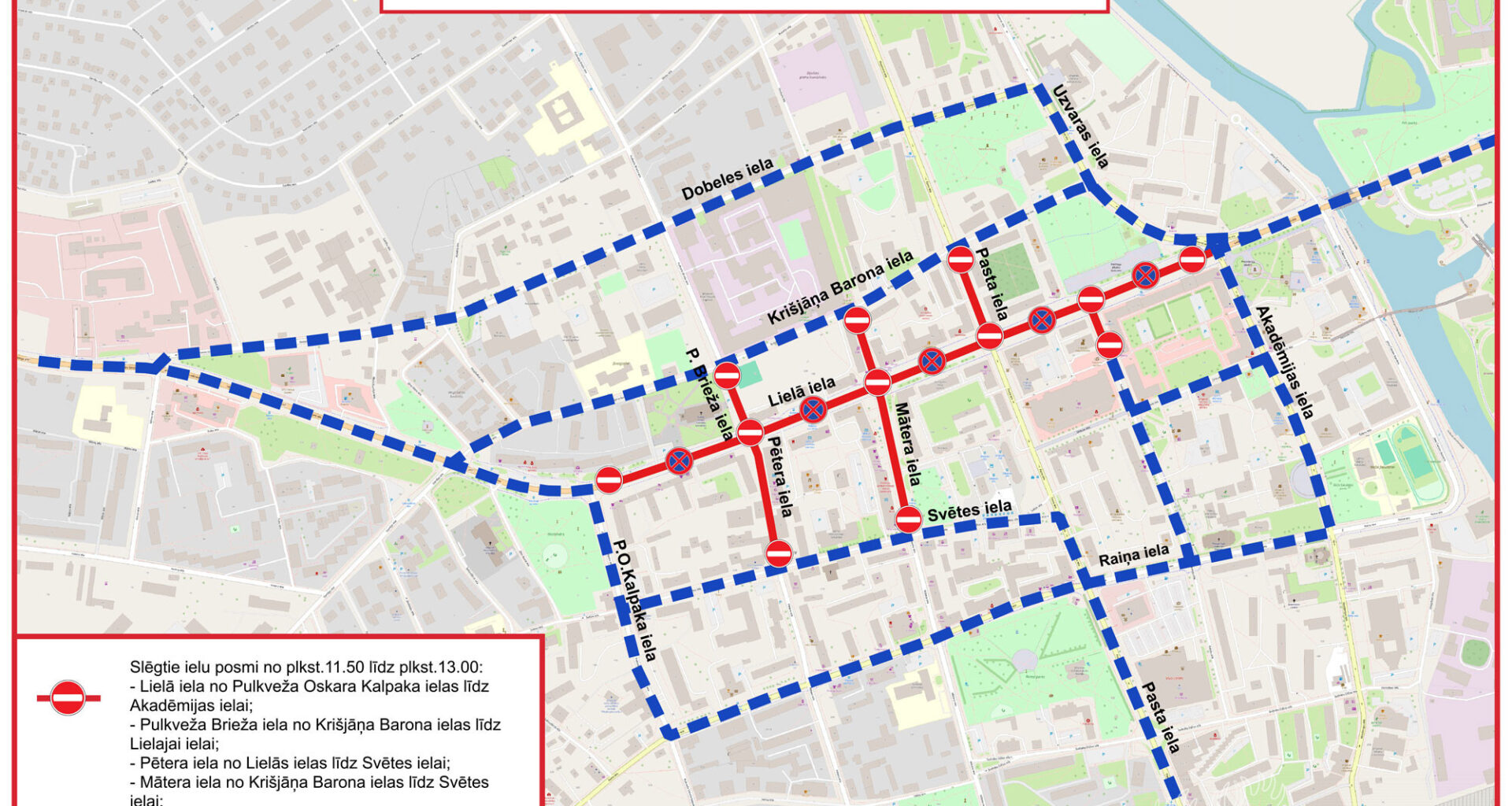 4. maijā uz laiku pilsētas centrā būs slēgti vairāki ielu posmi