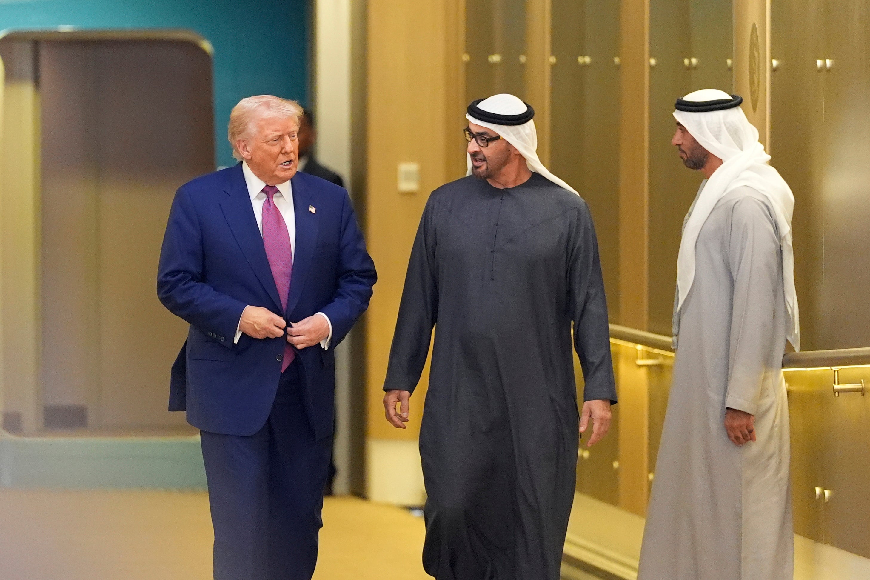 President Donald Trump is greeted by U.A.E . President Mohammed bin Zayed Al Nahyan as he arrives