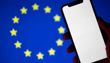 European Union (EU) flag and phone.
