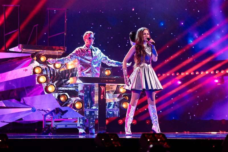 Emmy Kristiansen, Ireland’s Eurovision 2025 entry rehearsing her song Laika Party at St Jakobshalle in Basel, Switzerland