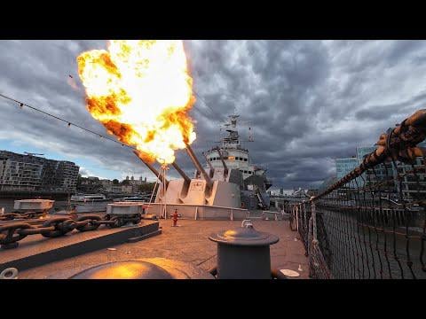 VE Day 80 and HMS Belfast firing her guns
