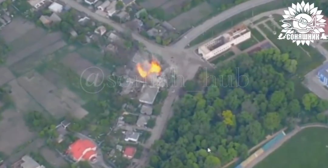 Ukrainian MiG-29 fighter jet using French AASM HAMMER guided aerial bomb destroyed Russian UAV operator base. May 2025 [Published 23.05.2025]