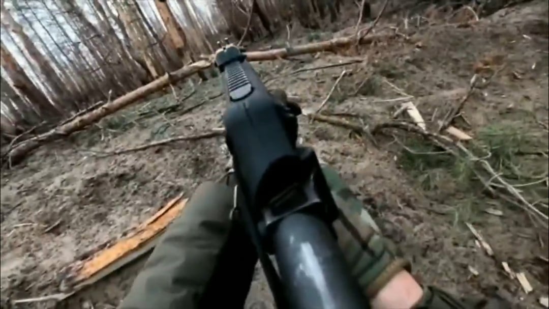 Soldier of the International Legion (2nd Battalion) targeted Russians positions with a grenade launcher. Serebryansky forest. Luhansk Oblast. [Date unknown]