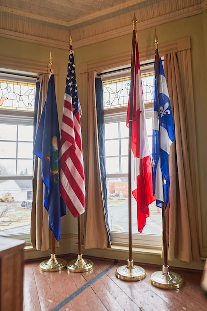 The Haskell Free Library and Opera House on the U.S.-Canada border is located in both Rock Island, Stanstead, Quebec and Derby Line, Vermont.