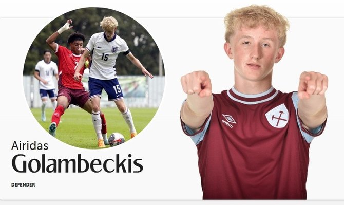 „West Ham“ klubo nuotr./Airidas Golambeckis