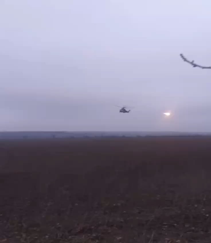 Two Ukrainian Mi-24 launches "Zuni" unguided rockets. Likely winter 2025, location unknown