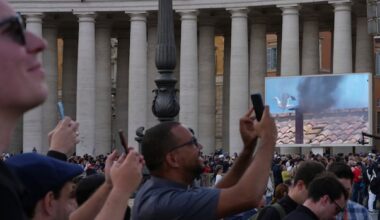 Black smoke billows from Sistine Chapel chimney for a 2nd time, indicating no new pope yet