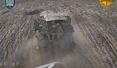 Two Russian tanks with infantry and flags try to break through somewhere at the Pokrovsk front but are destroyed by Ukrainian FPV drones