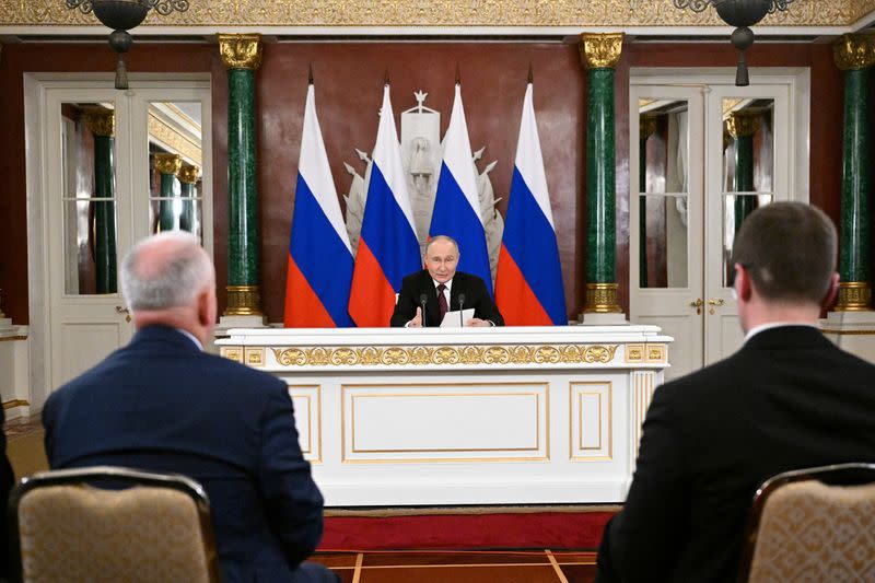 Russian President Vladimir Putin gives a statement to the media in Moscow