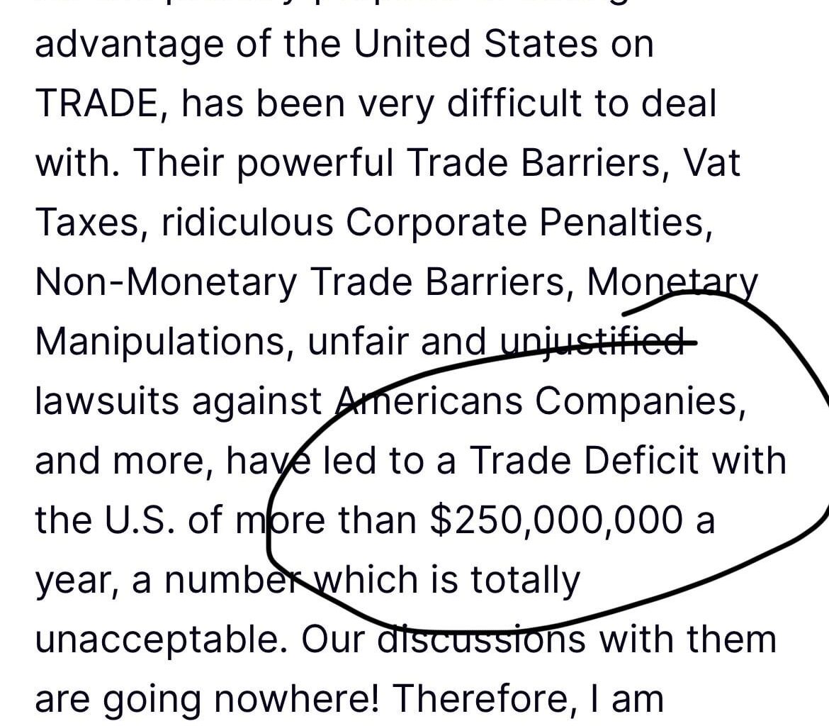 Grown man accepts 400M plane. Cries about a 250M trade deficit between 1B people.