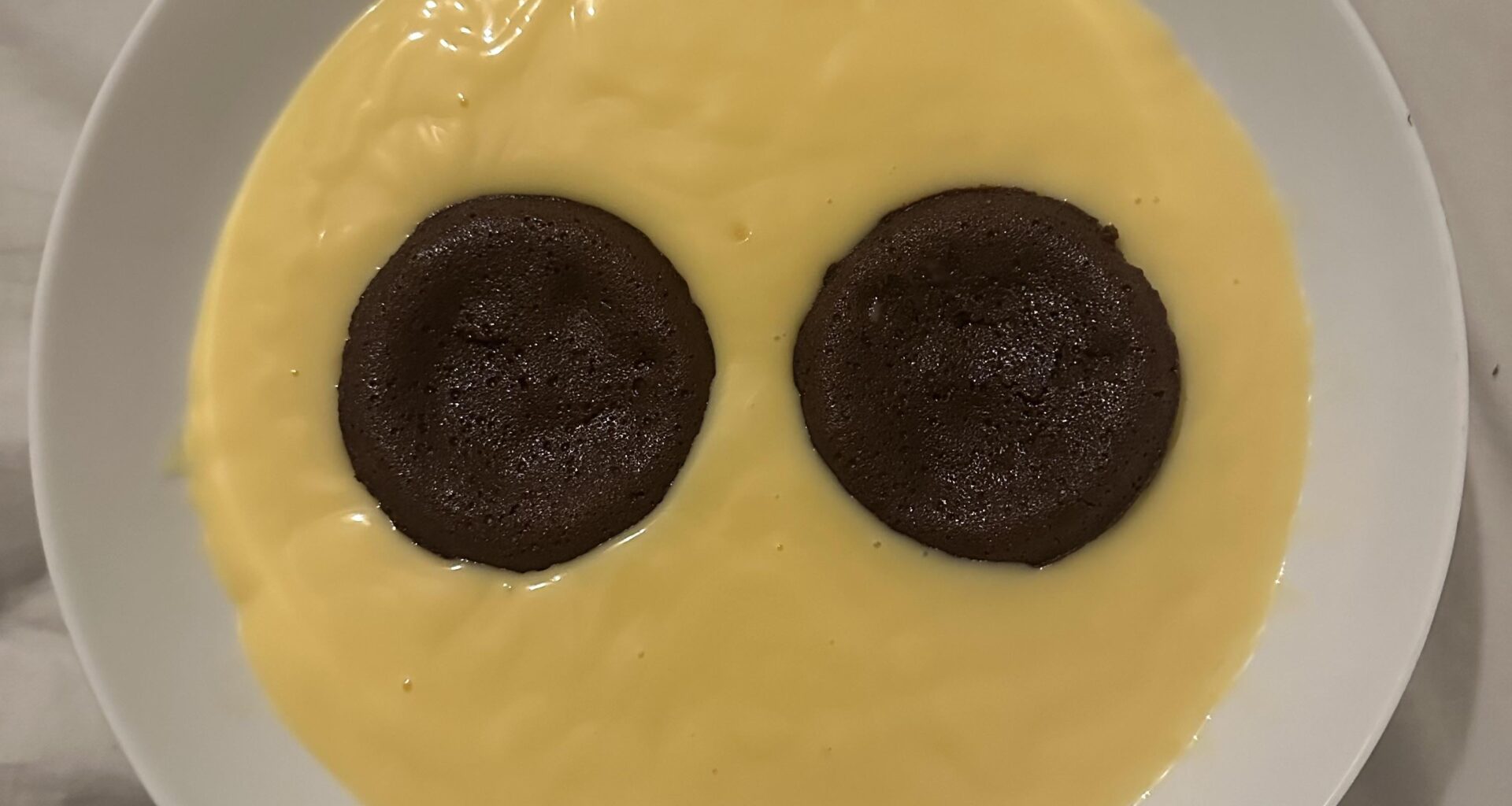 I was properly pleased with my almost perfect chocolate pud placement into a bowl of custard.