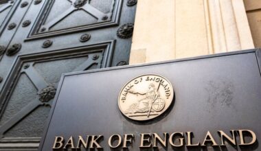 An abstract view of the front door of the Bank of England.