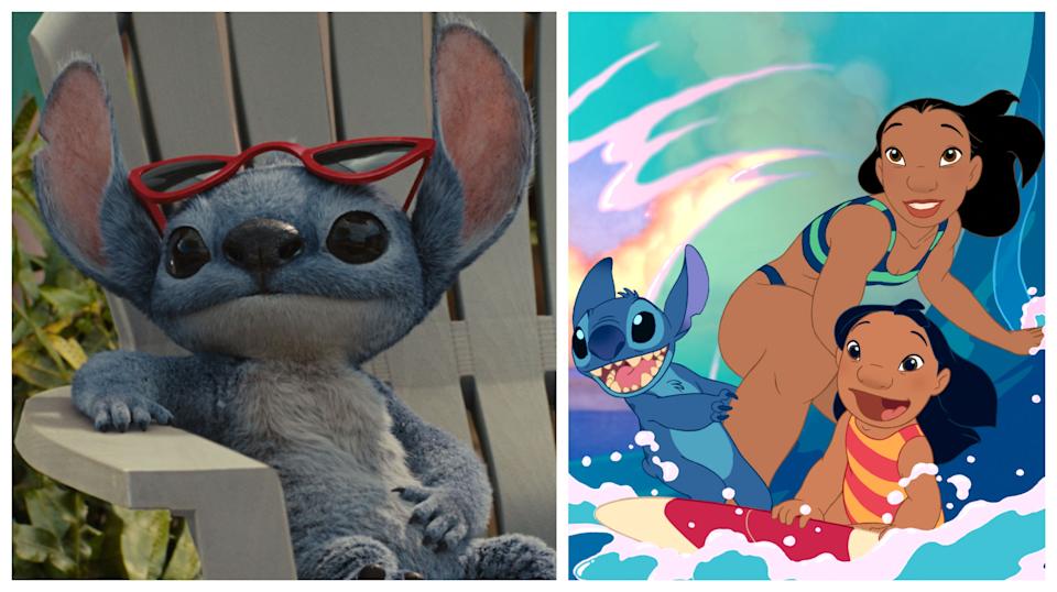 A scene from the live-action "Lilo & Stitch," left, and the 2002 animated movie.