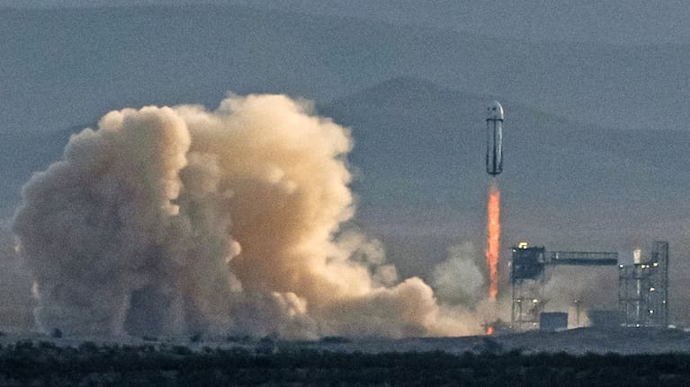 Blue Origin's New Shepard rocket carrying an all-female astronaut crew, including singer Katy Perry, lifts off from Launch Site One in April in Van Horn, Texas.
