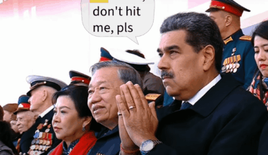 "Let me survive the Ukrainian drone... I still have many people to torture back home,” prays Venezuelan President Nicolas Maduro during a military parade on Red Square.