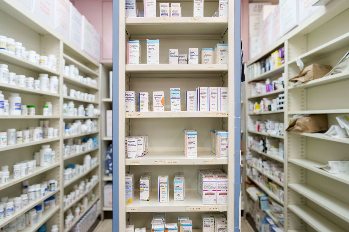 Medications are stored on shelves at a pharmacy on May 12 in Los Angeles.
