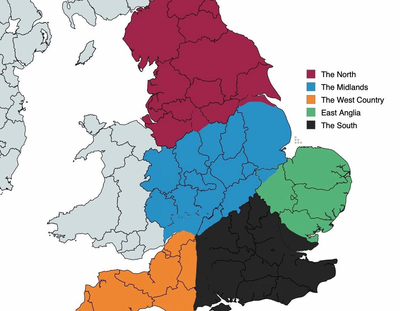 Ignored a few county borders to create a more accurate division of England.