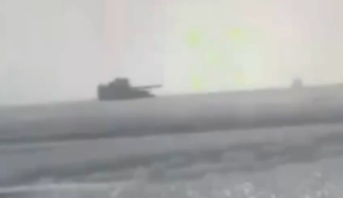 A Ukrainian Stugna-P ATGM operator guides his missile into the turret of a Russian T-72 MBT. Kursk Oblast.