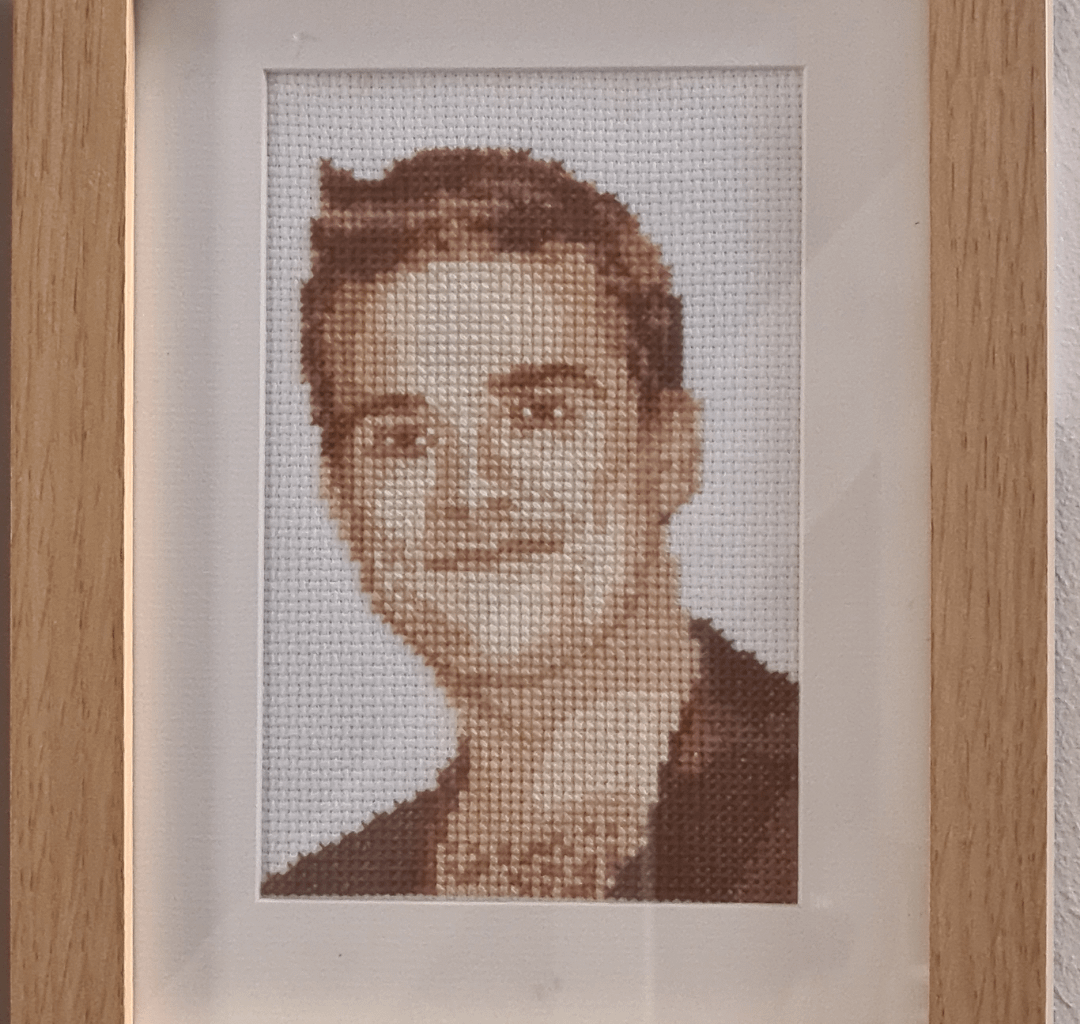 There's a wall in my house where we've hung cool posters, hand written song lyrics, framed keepsakes. Also my wife's middle school Robbie Williams cross stitch